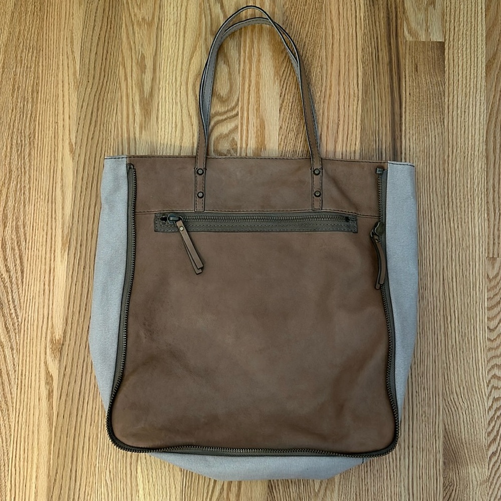 J. Crew Brown and Gray Leather Suede Tote